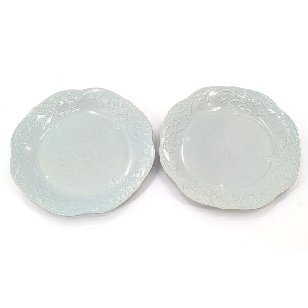 Lenox French Perle Plates Embossed Scalloped Bead Swirl Light Blue 11
